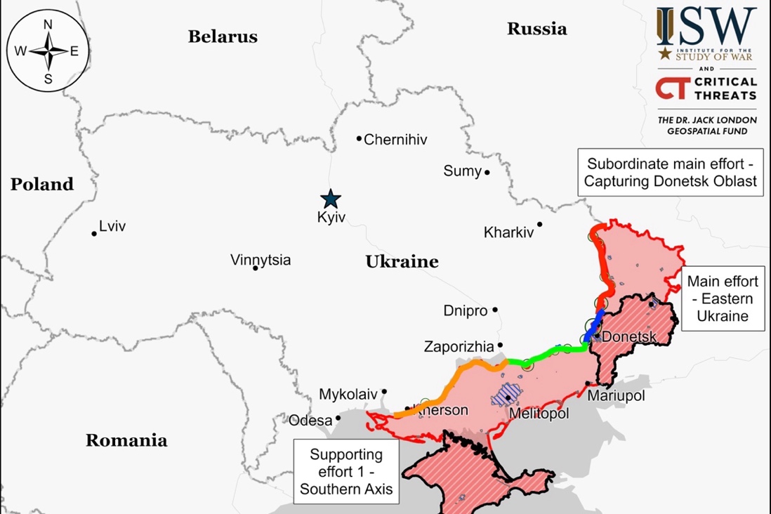 A map of ukraine with red and green areas Description automatically generated