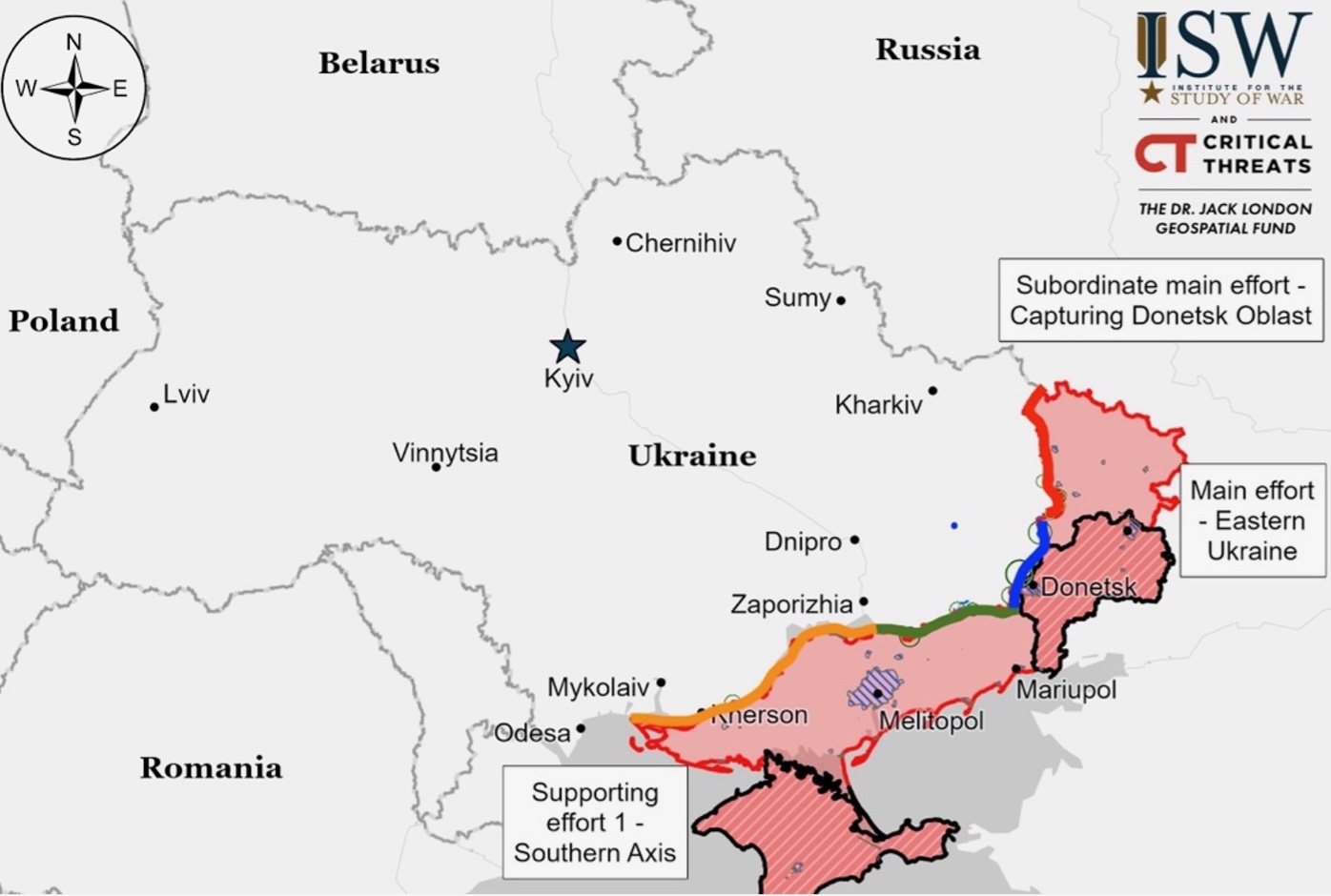 A map of ukraine with red and blue areas

Description automatically generated