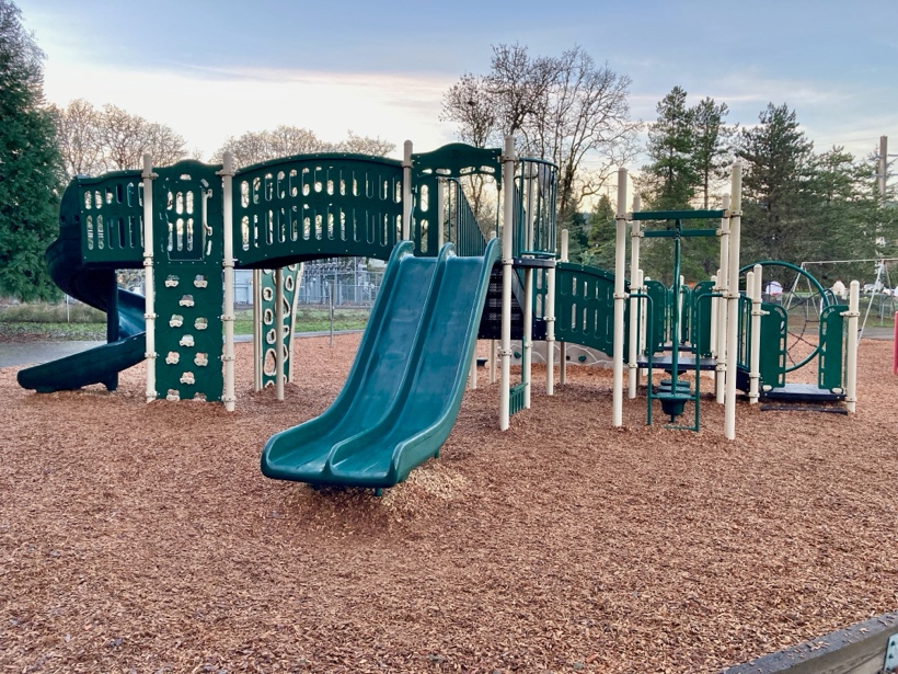 A playground with a slide

Description automatically generated