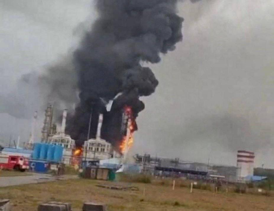 Drone strikes spark fires at Russian gas terminal and oil refinery