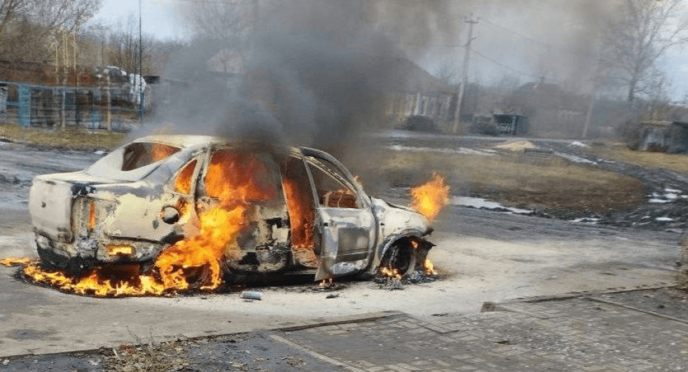 A severely burning car