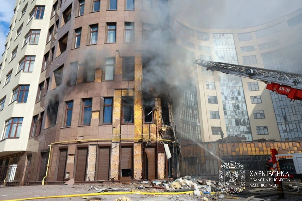 Russian Drone Strike Hits Kharkiv Apartment Building, Injures Civilians