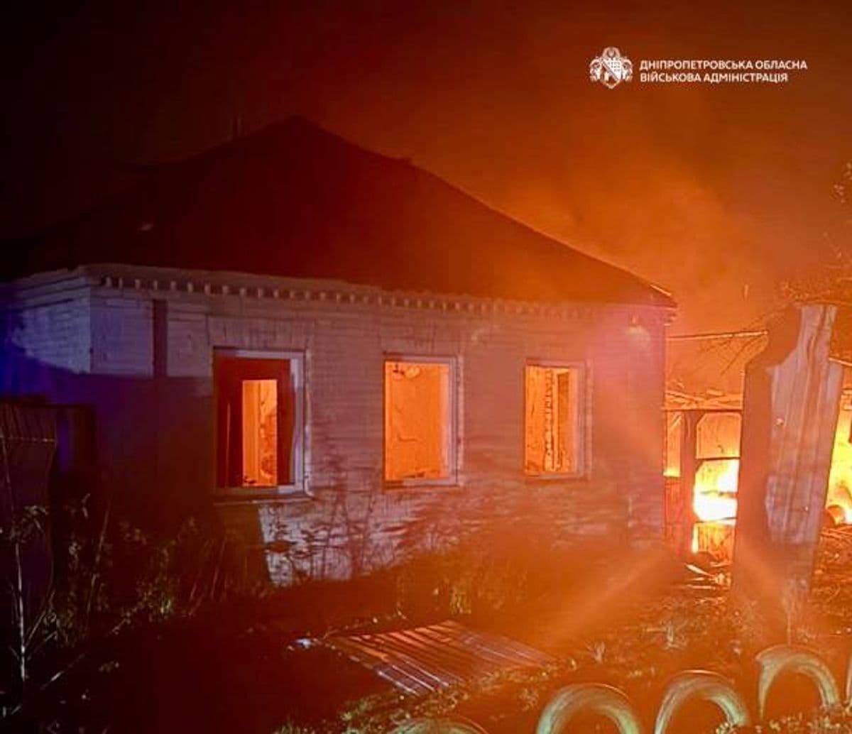 Fire in a home hit by a Russian attack.